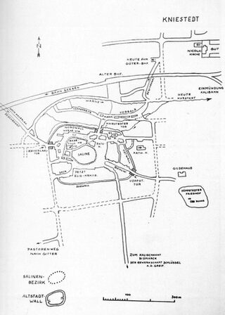 Der Plan zeigt Alt-Salzgitter und die Saline Liebenhalle nach einem Entwurf von Heinz Kolbe.
