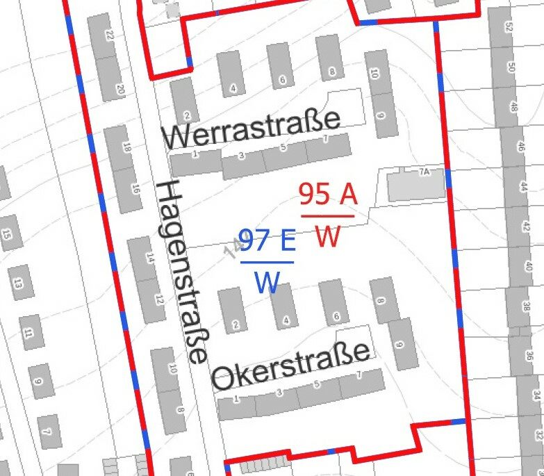 Auszug besondere Bodenrichtwertkarte des Gutachterausschusses für Grundstückswerte, Stichtag 09.03.2022, Richtwertzone „Werrastraße/Hagenstraße/Okerstraße“