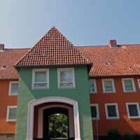 Farbenfrohe Häuser in der Kampstraße.
