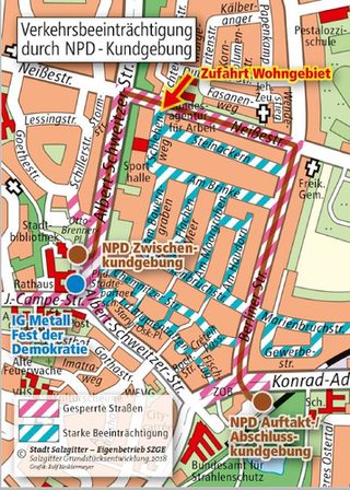Karte der Verkehrsbeeinträchtigungen am 24. November in Salzgitter-Lebenstedt.