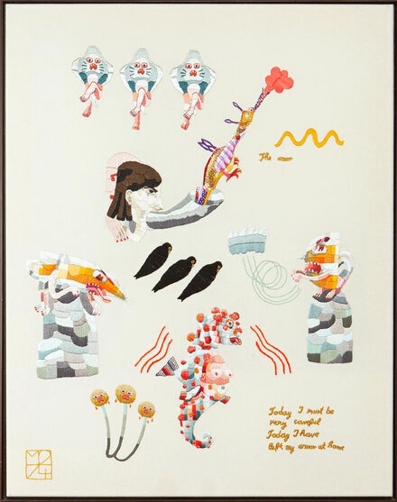 Gesticktes Gedicht von Jean Rhys.